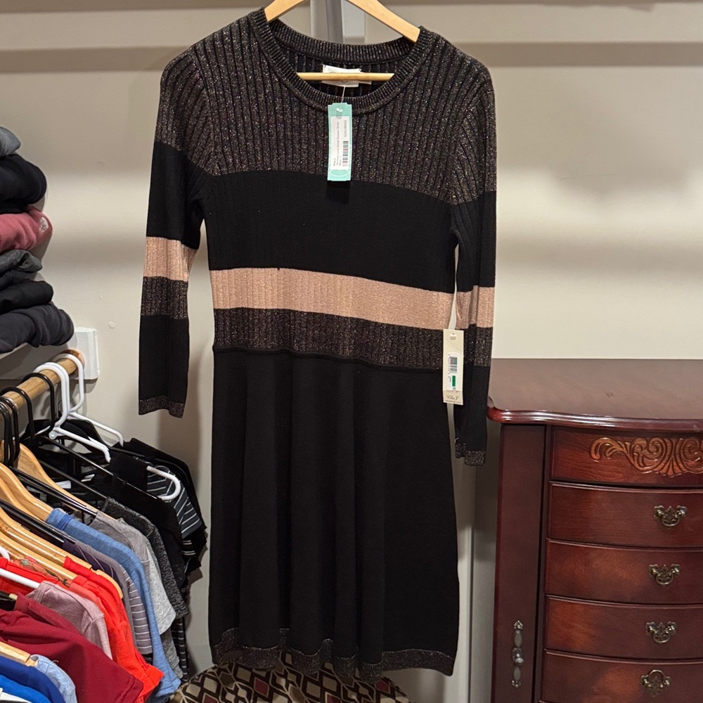 Eliza J Black and Gold Long Sleeve Dress